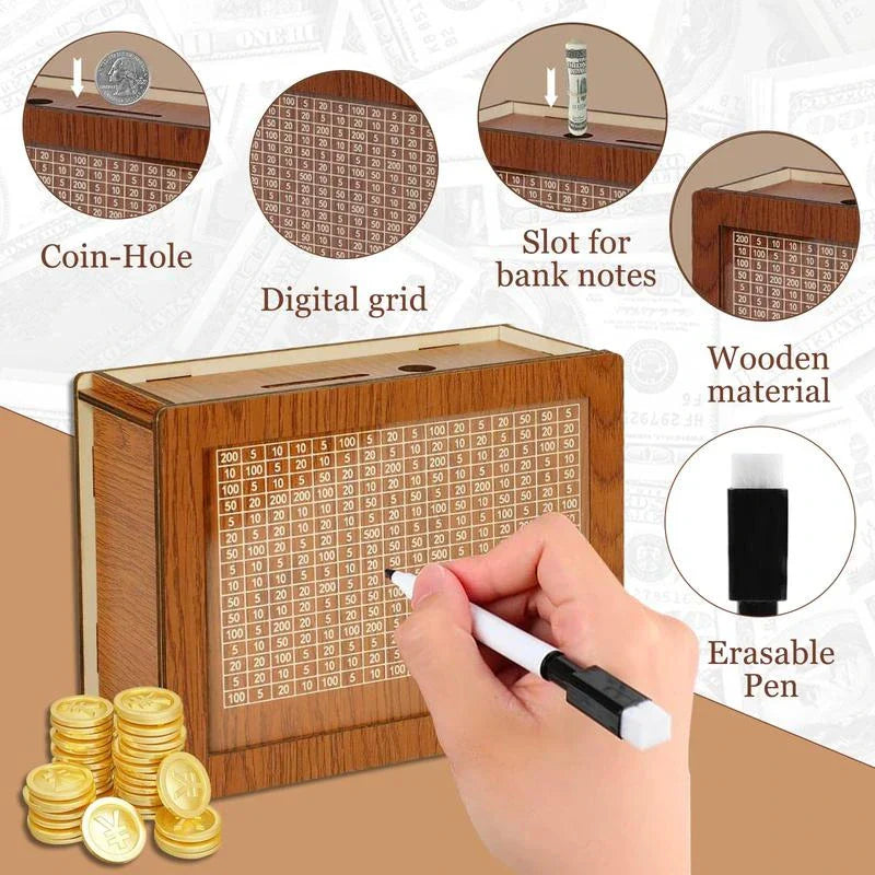 Lockerio™ Premium Wooden Money Bank