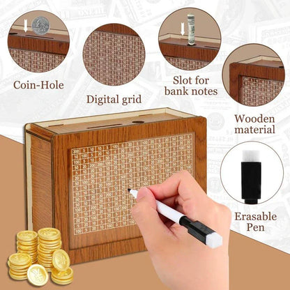 Lockerio™ Premium Wooden Money Bank