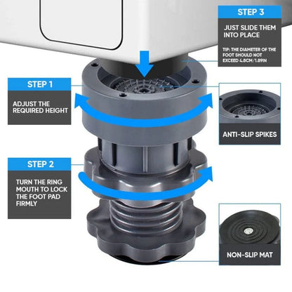 Vibro™ Washing Machine Adjustable Height Footpads (Pack Of 4)